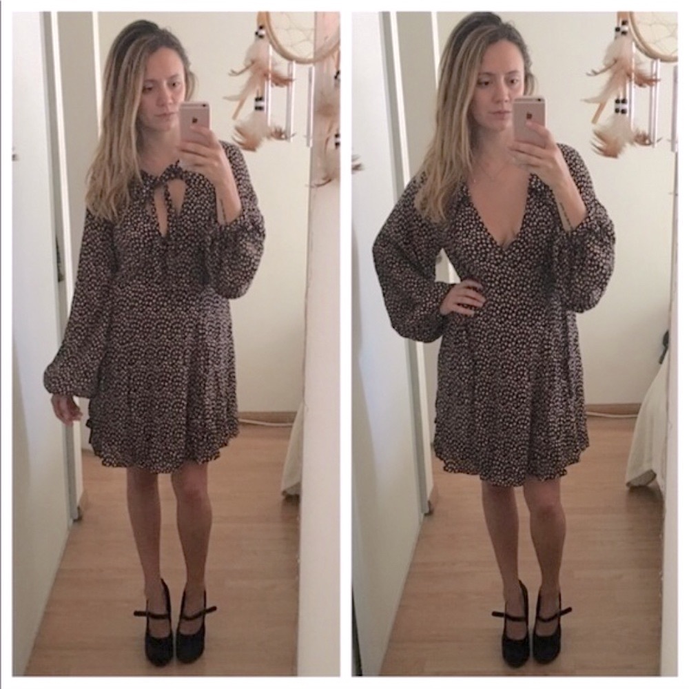 Free People Tie Neck Keyhole Back Longsleeve Mini Dress size Medium